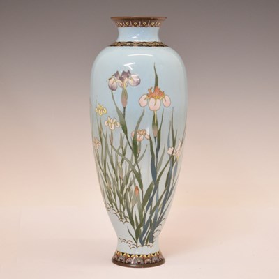 Lot 594 - Early 20th century Japanese pale blue ground cloisonne vase