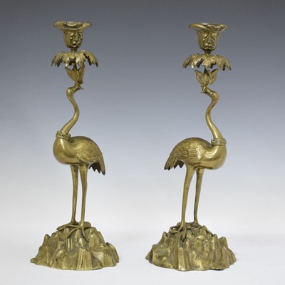 Lot 242 - Pair of late 19th century bronze candlesticks by Thomas Abbot, Birmingham