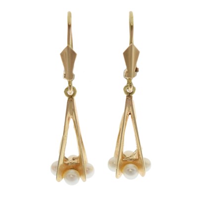 Lot 137 - Pair of yellow metal pearl drop earrings
