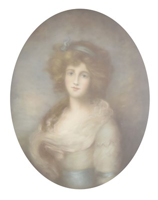 Lot 384 - Early 20th century oval portrait of a lady - pastel