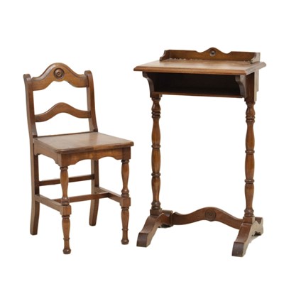 Lot 741 - Late Victorian or Edwardian mahogany child's desk and chair
