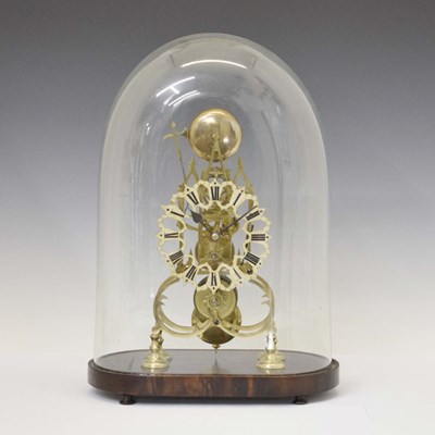 Lot 466 - Mid 19th century brass framed single-fusee 'cathedral' skeleton clock with glass dome