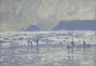 Lot 424 - Andrew Tozer (British, b.1974) - Gouache - Late Swim, Polzeath Beach
