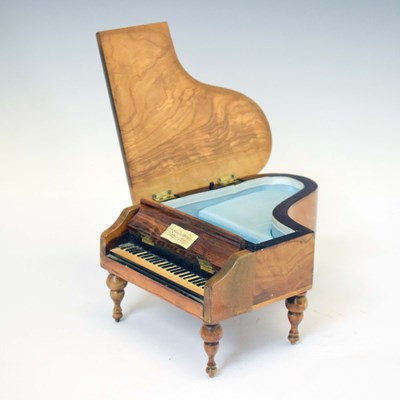 Lot 462 - Early 20th century Continental walnut concert grand piano form musical jewellery box