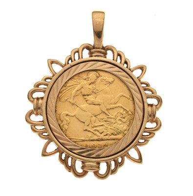 Lot 345 - George V half sovereign 1912 in 9ct pendant mount 8g approx