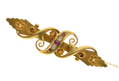 Lot 78 - Victorian 15ct gold, ruby and diamond set brooch