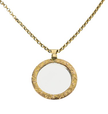 Lot 101 - Victorian yellow metal belcher link chain with photo locket