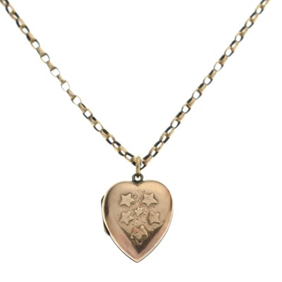 Lot 102 - Yellow metal rose gold coloured belcher link chain with 9ct gold heart locket