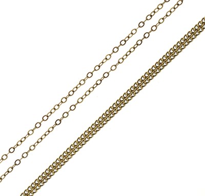 Lot 110 - 9ct gold filed curb link chain, and another fine chain, unmarked