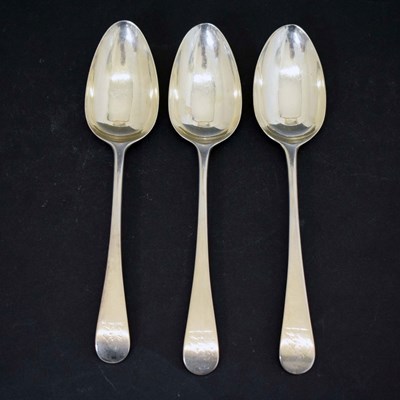 Lot 272 - Set of three George III silver serving spoons