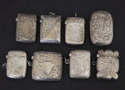 Lot 231 - Eight silver vesta cases