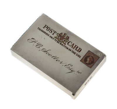 Lot 142 - Late Victorian silver novelty vesta case in the form of a postcard