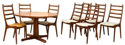 Lot 554 - Set of eight Kai Kristiansen dining chairs, together with table