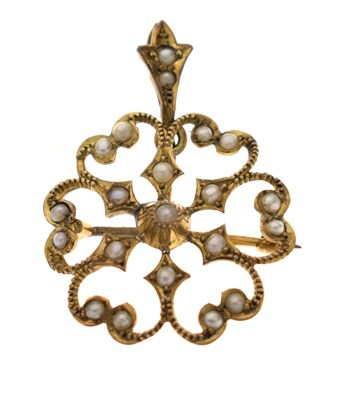 Lot 63 - Late Victorian/Edwardian seed pearl floral pendant brooch
