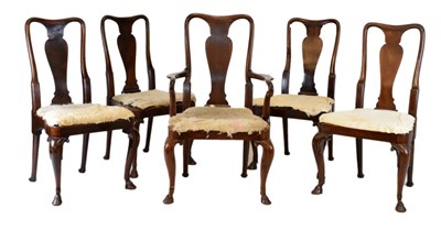 Lot 571 - Set of five unusual mid-18th Century mahogany or red walnut dining chairs