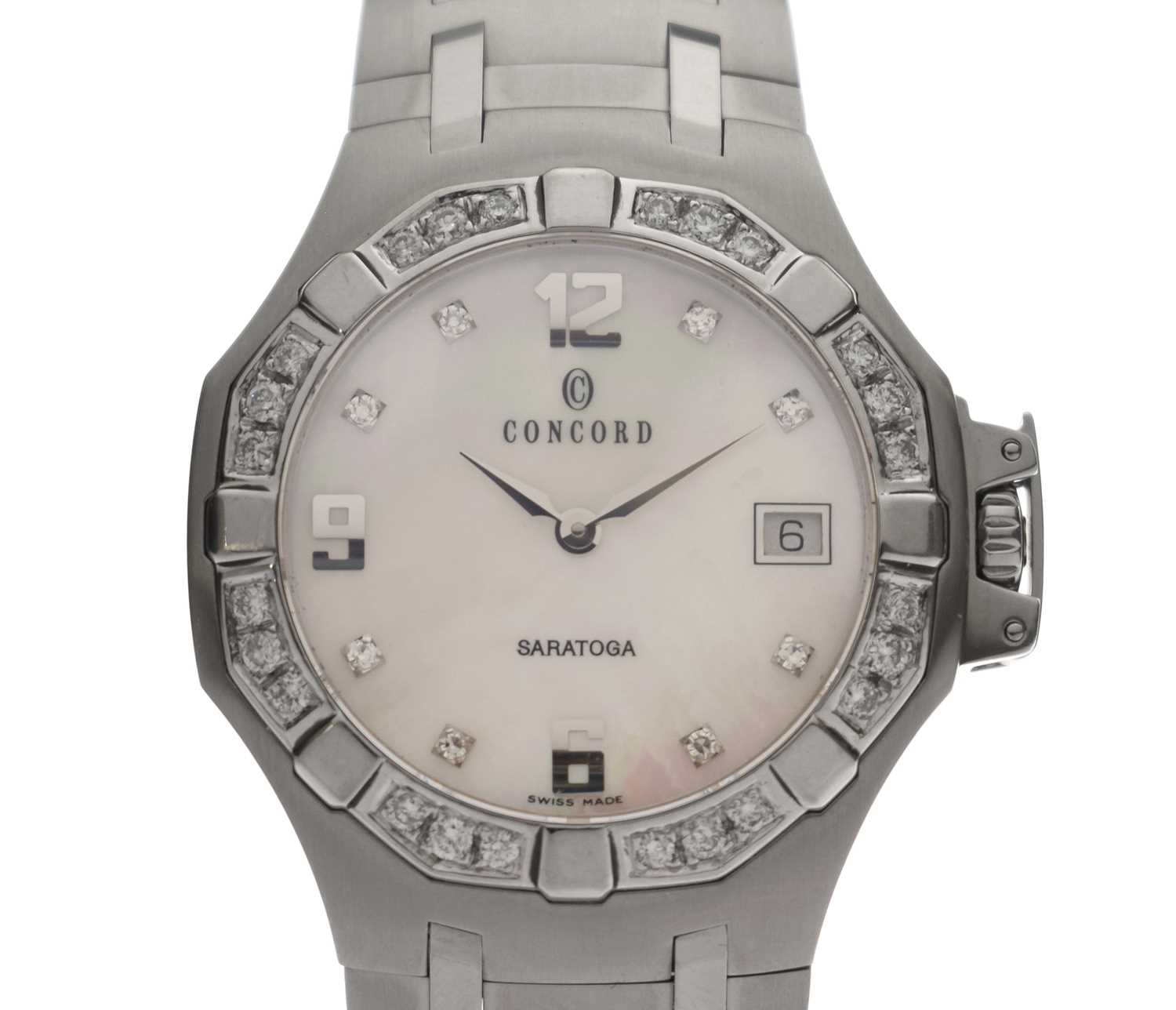 Lot 123 - Concord - Saratoga diamond-set stainless steel bracelet watch, ref. 14.C2.1894