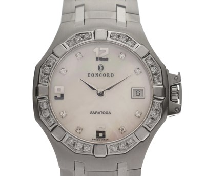 Lot 123 - Concord - Saratoga diamond-set stainless steel bracelet watch, ref. 14.C2.1894