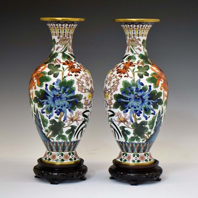 Lot 581 - Large pair of modern Chinese cloisonné baluster vases