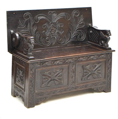 Lot 705 - Early 20th century oak 'Monk's bench'