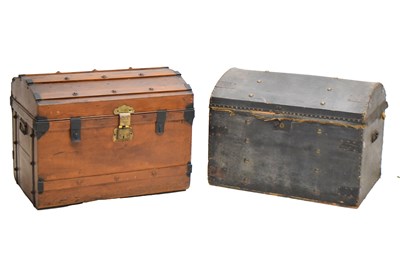 Lot 463 - Early 20th century painted dome top tin trunk and a vintage travel trunk