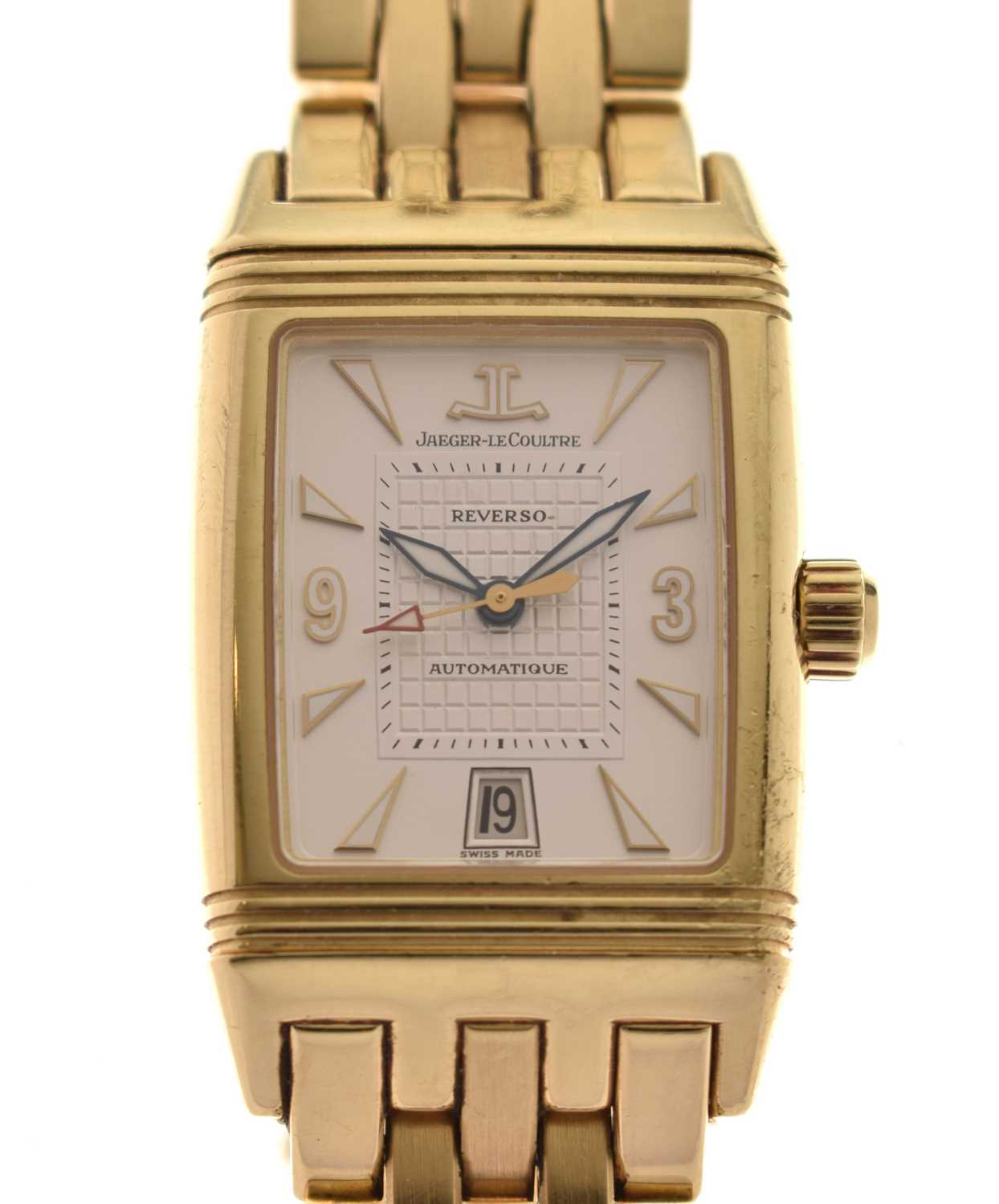 Lot 114 - Jaeger-LeCoultre - Reverso Gran' Sport 18ct gold bracelet watch, ref. 290.110.602