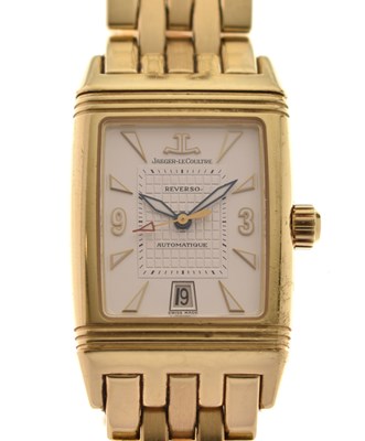 Lot 114 - Jaeger-LeCoultre - Reverso Gran' Sport 18ct gold bracelet watch, ref. 290.110.602