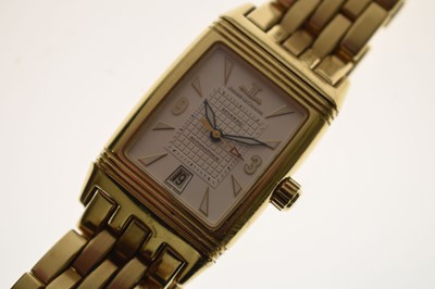 Lot 114 - Jaeger-LeCoultre - Reverso Gran' Sport 18ct gold bracelet watch, ref. 290.110.602