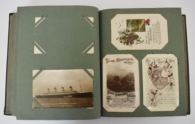 Lot 355 - Album of early 20th century postcards, Titanic, etc