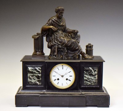 Lot 697 - Japy Freres - French black marble and bronze figural mantel clock