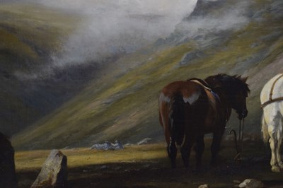 Lot 396 - Charles Grey, RHA (Irish, 1798-1892) - Oil on canvas - Ghillies sheltering on a moorland