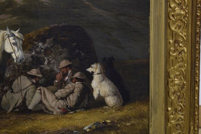 Lot 396 - Charles Grey, RHA (Irish, 1798-1892) - Oil on canvas - Ghillies sheltering on a moorland