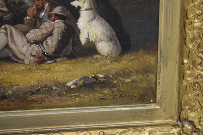 Lot 396 - Charles Grey, RHA (Irish, 1798-1892) - Oil on canvas - Ghillies sheltering on a moorland