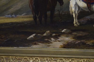 Lot 396 - Charles Grey, RHA (Irish, 1798-1892) - Oil on canvas - Ghillies sheltering on a moorland