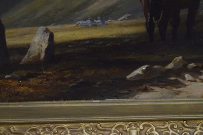 Lot 396 - Charles Grey, RHA (Irish, 1798-1892) - Oil on canvas - Ghillies sheltering on a moorland