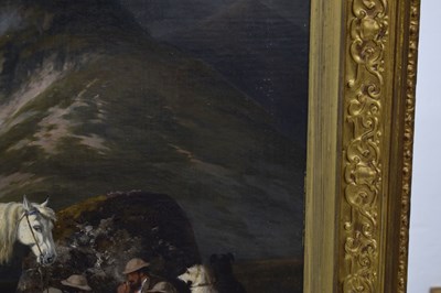 Lot 396 - Charles Grey, RHA (Irish, 1798-1892) - Oil on canvas - Ghillies sheltering on a moorland