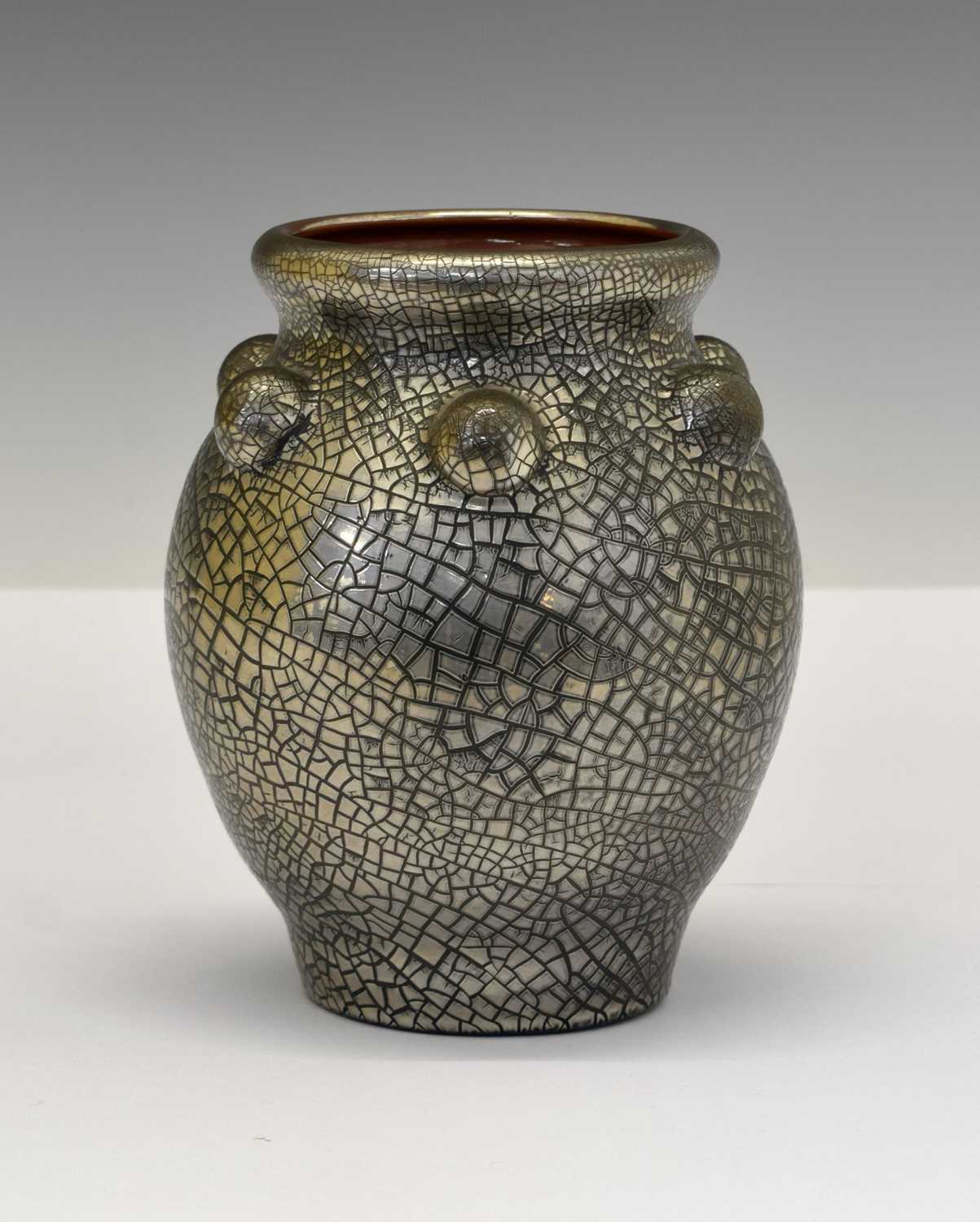 Lot 325 - Elton Ware (Clevedon) pottery vase in a platinum lustre craquelure glaze