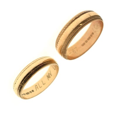 Lot 84 - Two 9ct gold patterned wedding bands