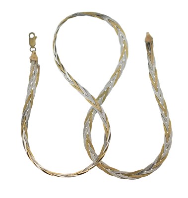 Lot 139 - Italian 9ct yellow and white gold, plaited necklace (a/f)