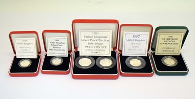 Lot 313 - Five silver proof Elizabeth II piedfort coins