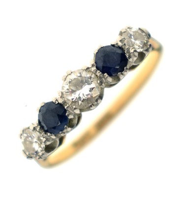 Lot 49 - Sapphire and diamond five-stone ring, stamped 'Plat 18ct'