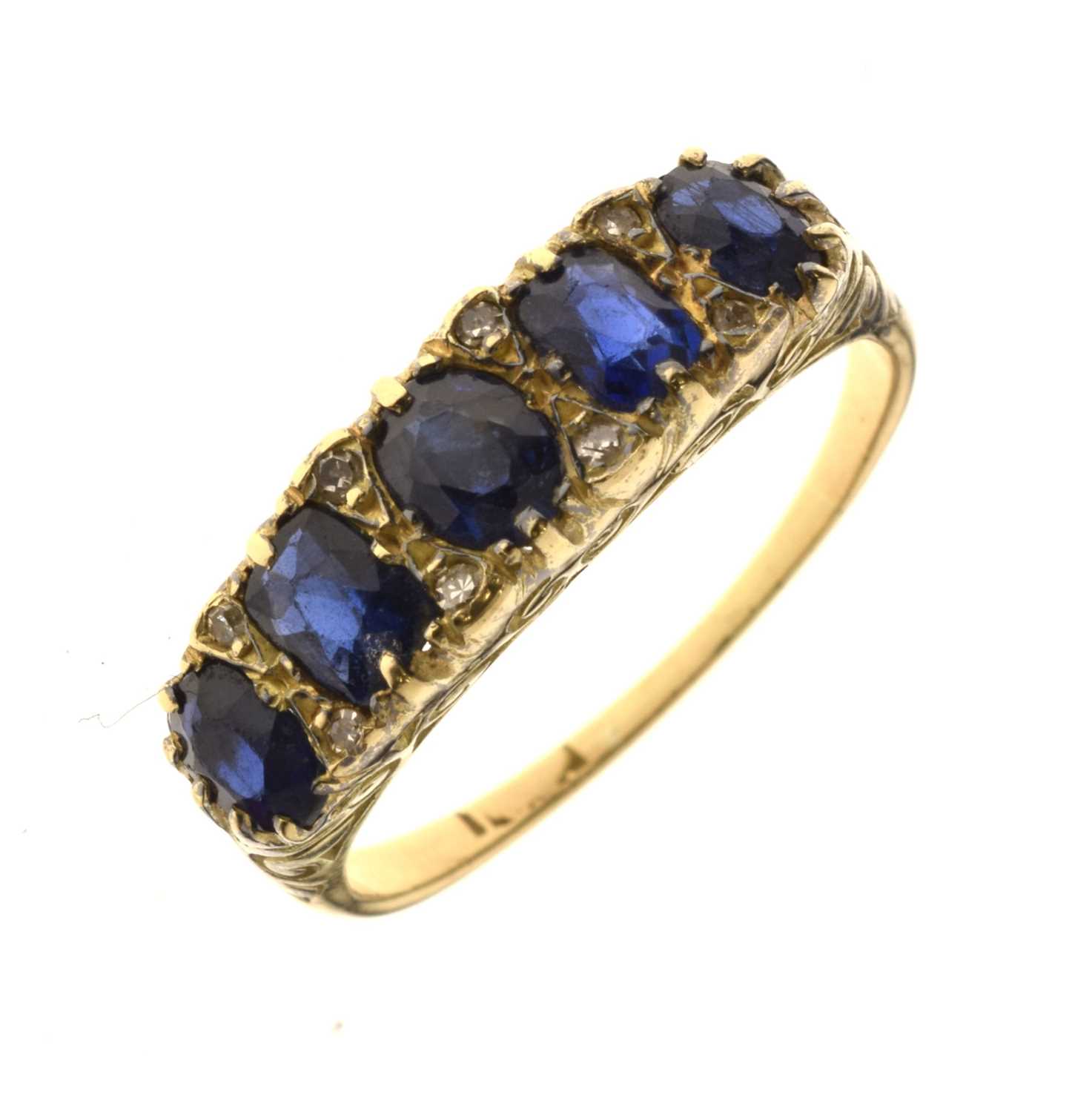 Lot 22 - Victorian-style sapphire and diamond yellow metal ring