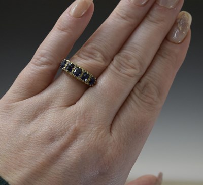 Lot 22 - Victorian-style sapphire and diamond yellow metal ring