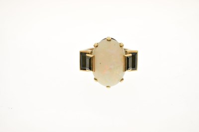 Lot 33 - Opal and green tourmaline 18ct yellow gold ring