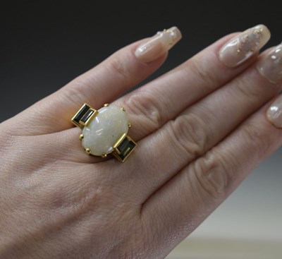 Lot 33 - Opal and green tourmaline 18ct yellow gold ring