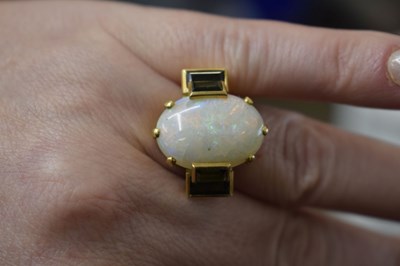 Lot 33 - Opal and green tourmaline 18ct yellow gold ring