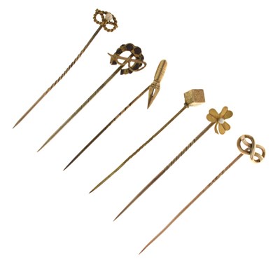 Lot 182 - Collection of Victorian and Edwardian yellow metal stick pins