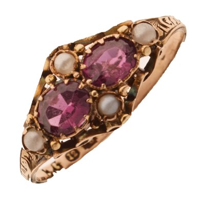 Lot 2 - Mid Victorian pink tourmaline and seed pearl 12ct yellow gold ring