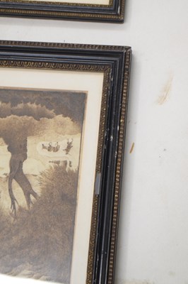 Lot Italian School, circa 1800 - Pair of sepia ink landscapes