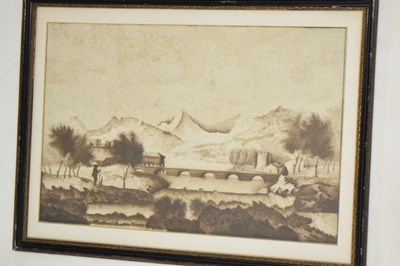 Lot Italian School, circa 1800 - Pair of sepia ink landscapes