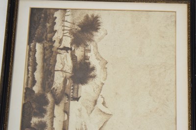 Lot Italian School, circa 1800 - Pair of sepia ink landscapes